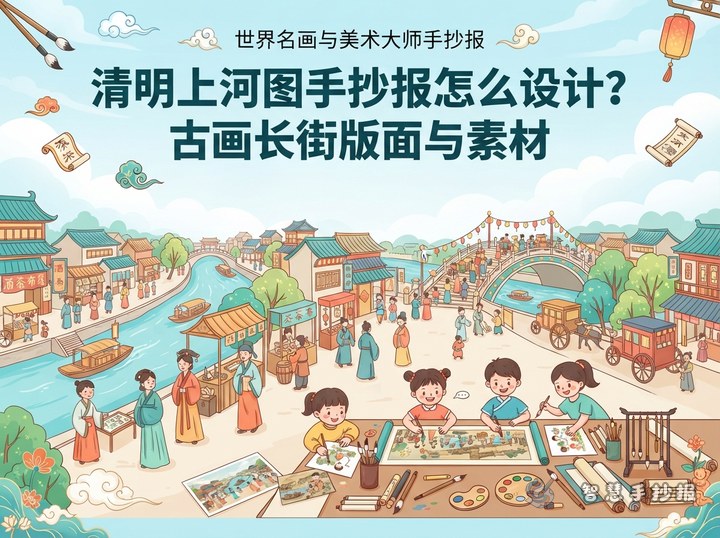 清明上河图手抄报怎么设计？古画长街版面与素材 - 相关内容封面