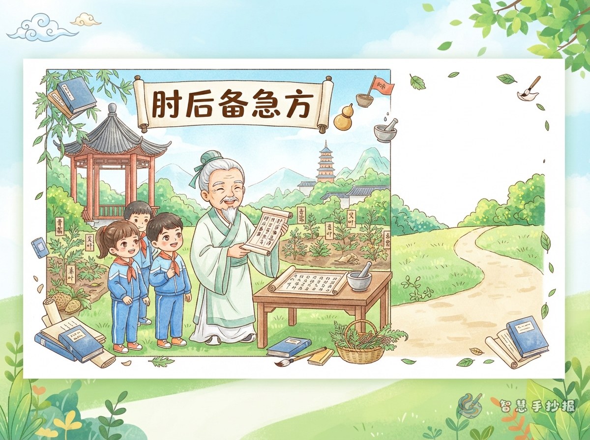 葛洪《肘后备急方》手抄报怎么写实用又有医德 - 智慧手抄报专题封面图