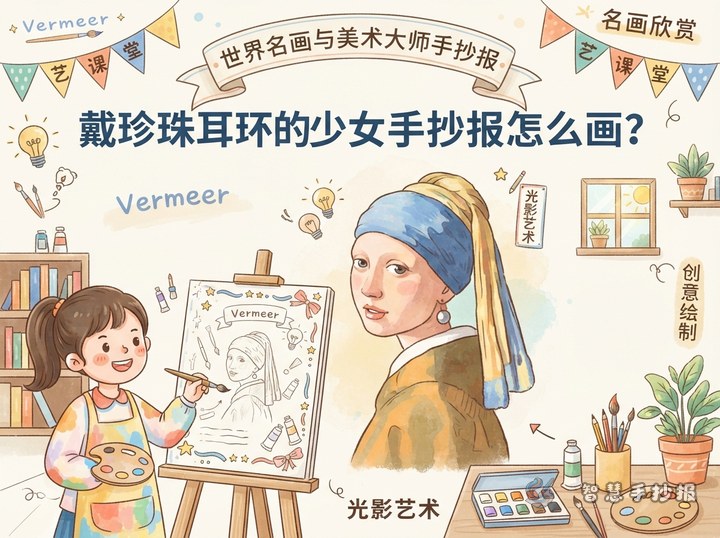 戴珍珠耳环的少女手抄报怎么画？维米尔光影版面思路 - 相关内容封面