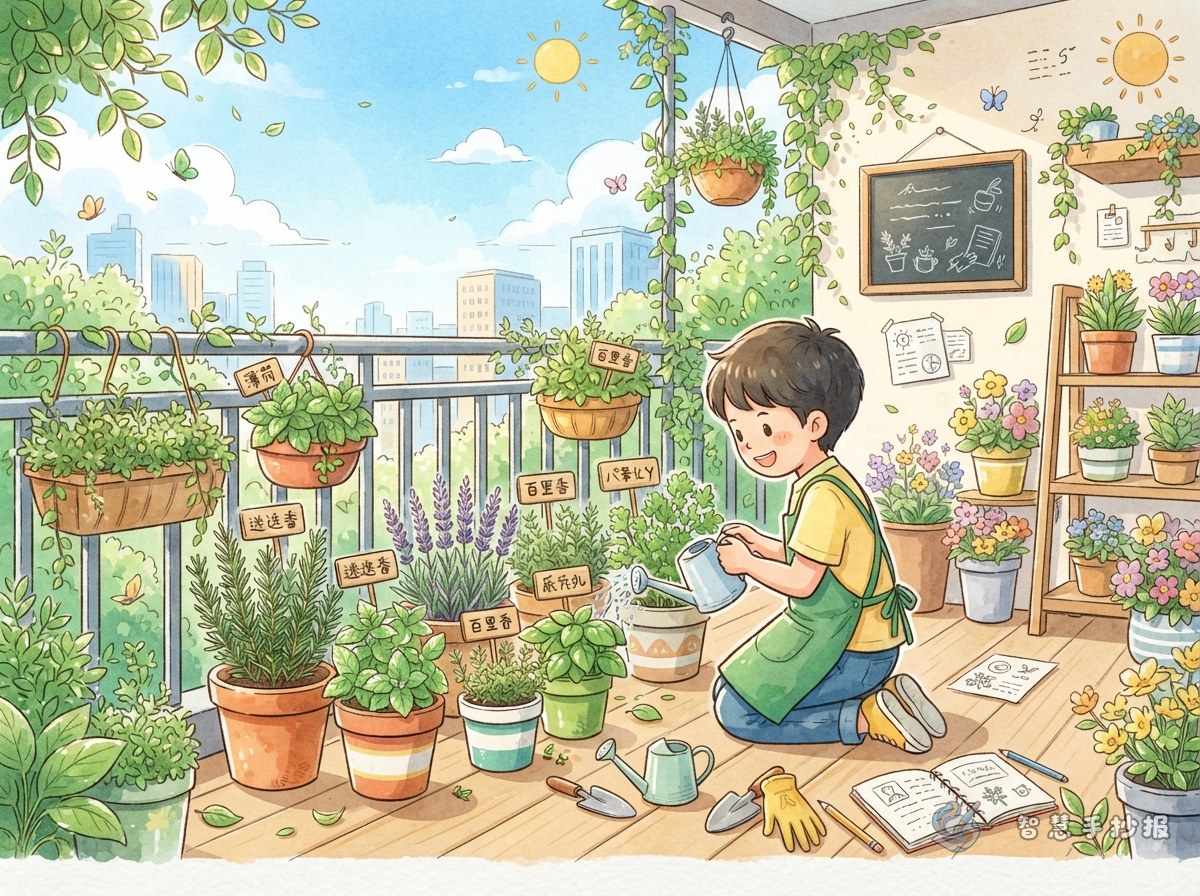 阳台香草种植观察手抄报怎么做 - 智慧手抄报专题封面图