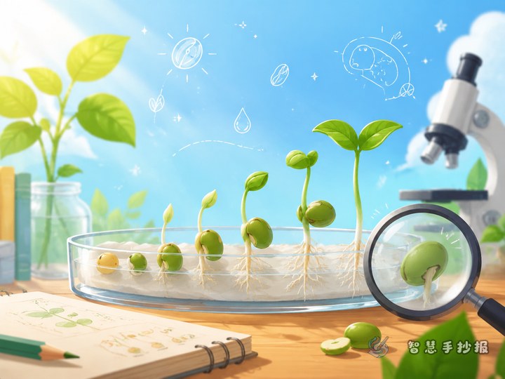 豆子为什么会发芽手抄报怎么写更像科学观察 - 科学探索实验发现手抄报系列作品预览