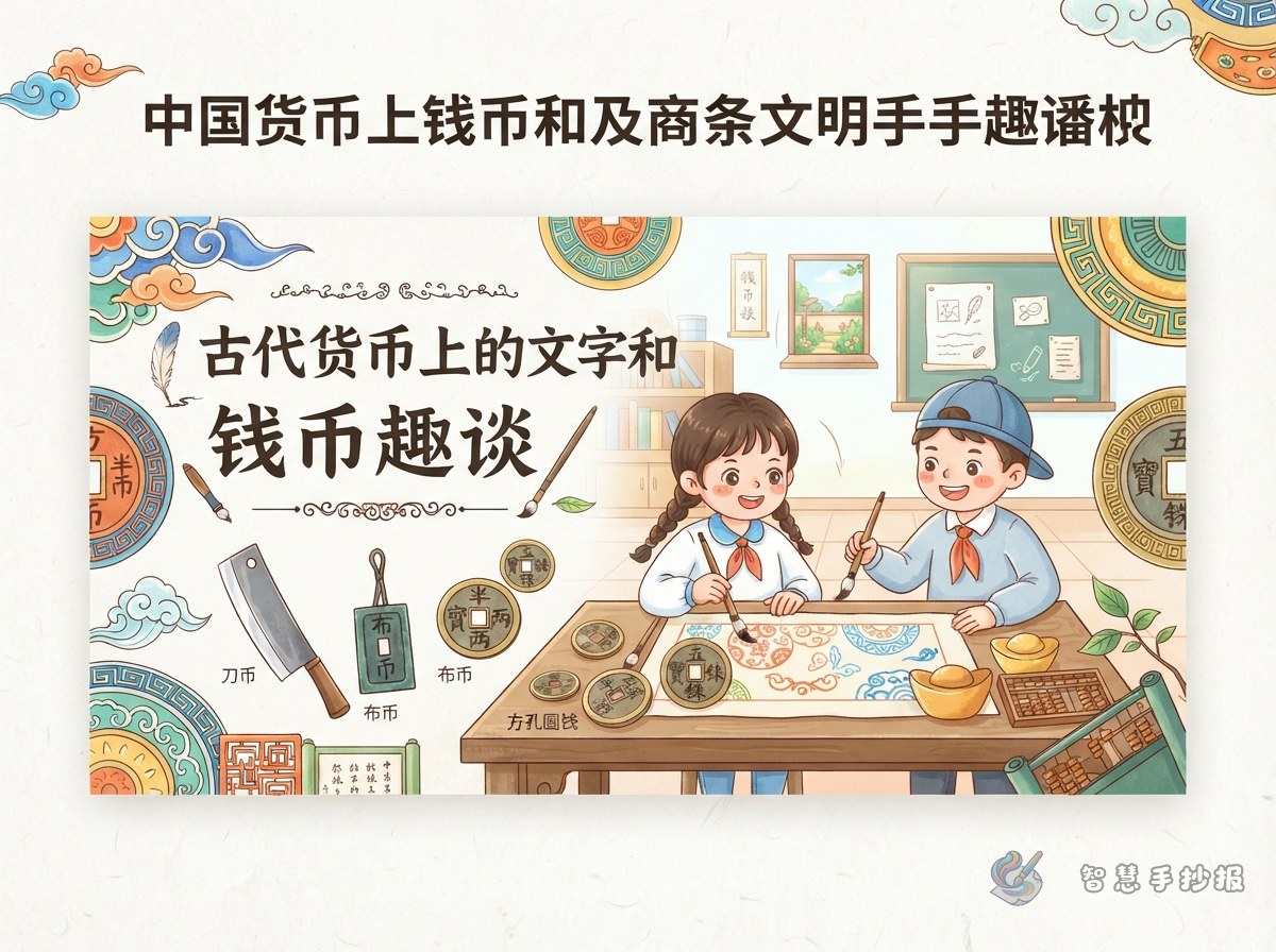 古代货币上的文字和纹样手抄报怎么设计 - 智慧手抄报专题封面图
