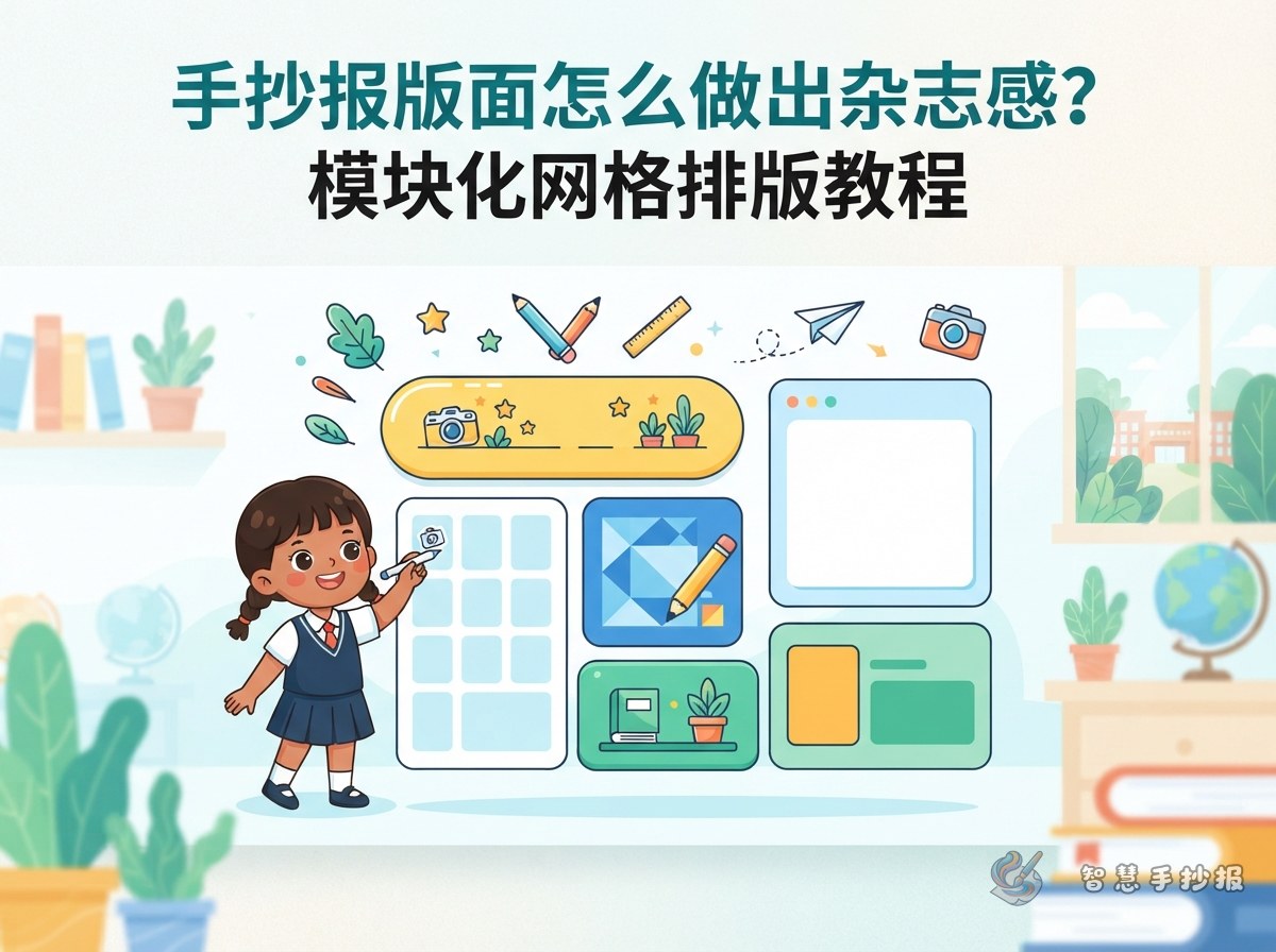 手抄报版面怎么做出杂志感？模块化网格排版教程 - 智慧手抄报专题封面图