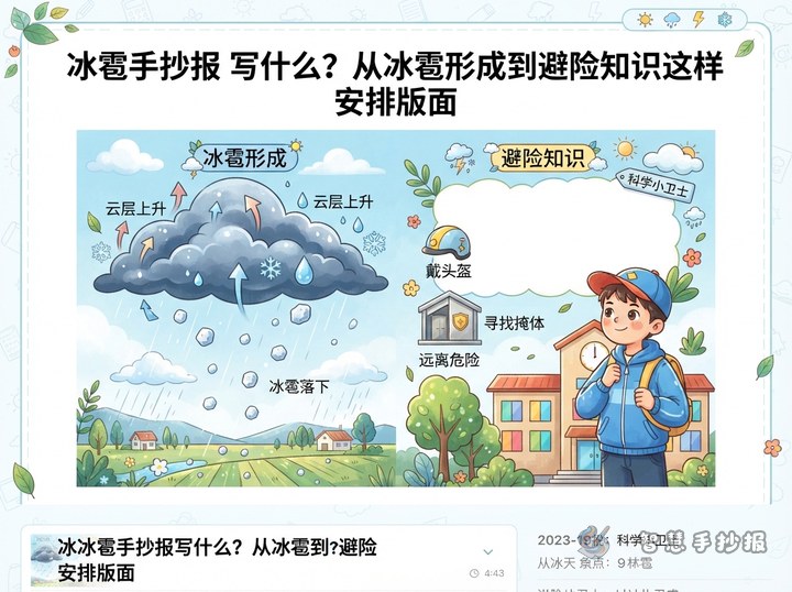 冰雹手抄报写什么？从冰雹形成到避险知识这样安排版面 - 智慧手抄报线稿作品