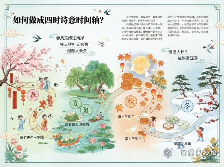 中国传统节日诗词赏析手抄报如何做成四时诗意时间轴？ - Poster line art preview