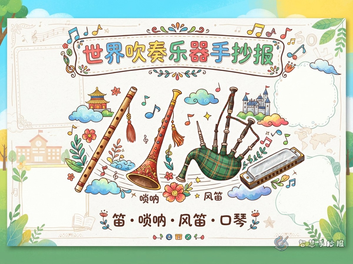How to Make a World Wind Instruments Handwritten Newspaper: Flute, Suona and Bagpipe Ideas - Poster topic cover image