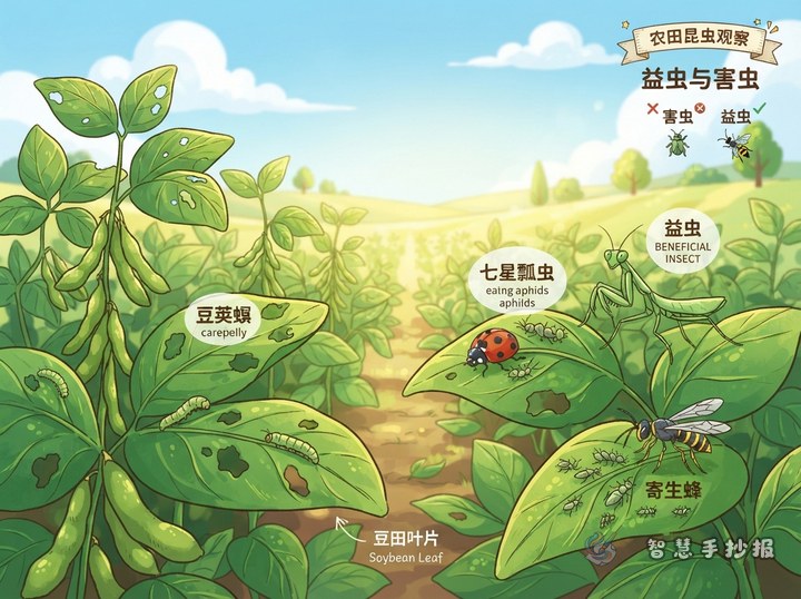豆田叶片上的洞是谁咬的？益虫害虫识别手抄报 - 相关内容封面