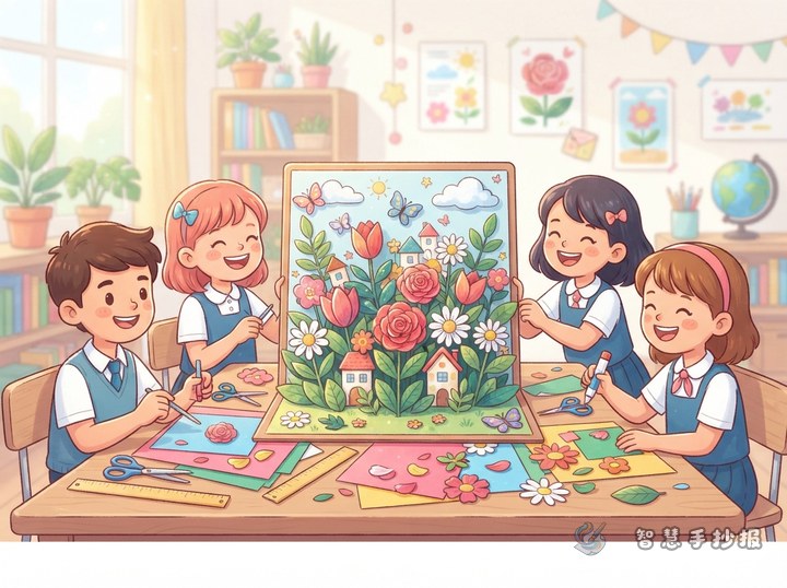 纸艺花卉手抄报怎么做出立体花园效果 - 民间手工剪纸与纸艺创作手抄报系列作品预览