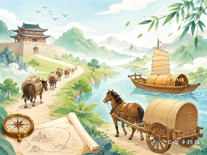古代人没有汽车怎么出远门？中国古代出行方式手抄报怎么写 - 中国古代交通工具与出行文化手抄报手抄报封面