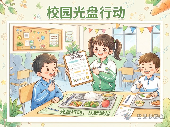 校园光盘行动手抄报的午餐小调查栏目怎么做 - 相关内容封面