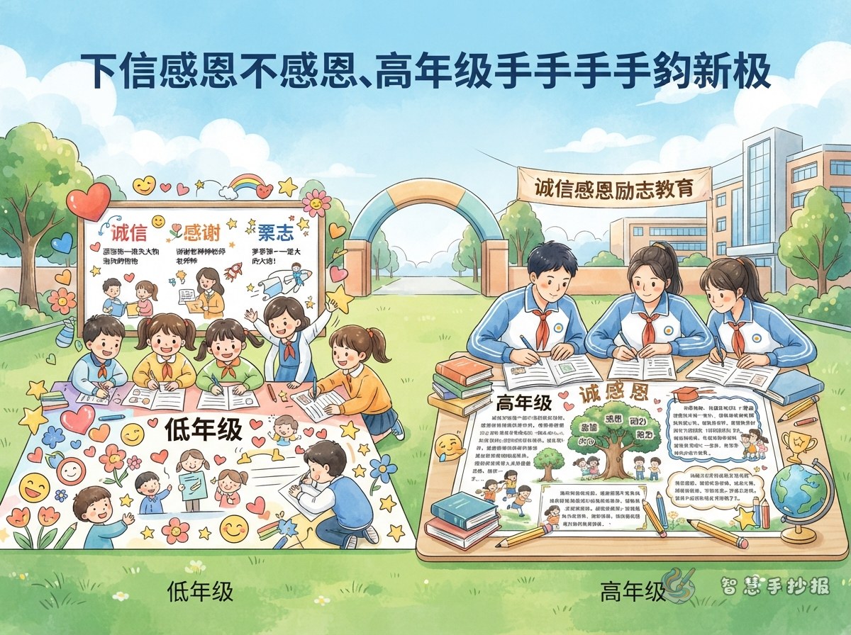低年级和高年级的诚信感恩励志手抄报有什么不同做法？ - Poster topic cover image