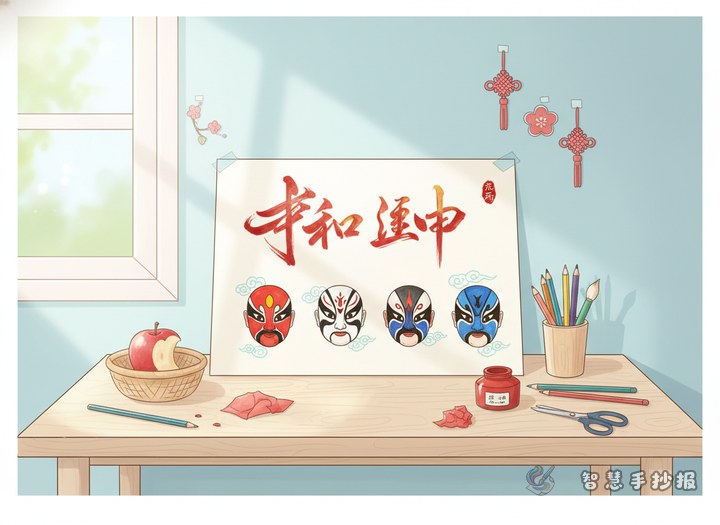 How to Make a Peking Opera Mask Handwritten Newspaper with Traditional Charm - Poster line art preview