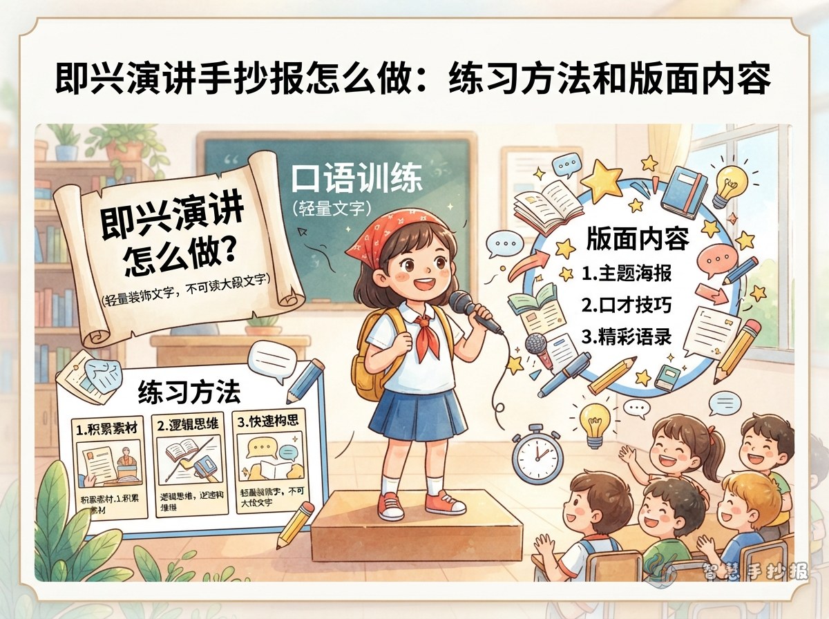 即兴演讲手抄报怎么做：练习方法和版面内容 - 智慧手抄报专题封面图