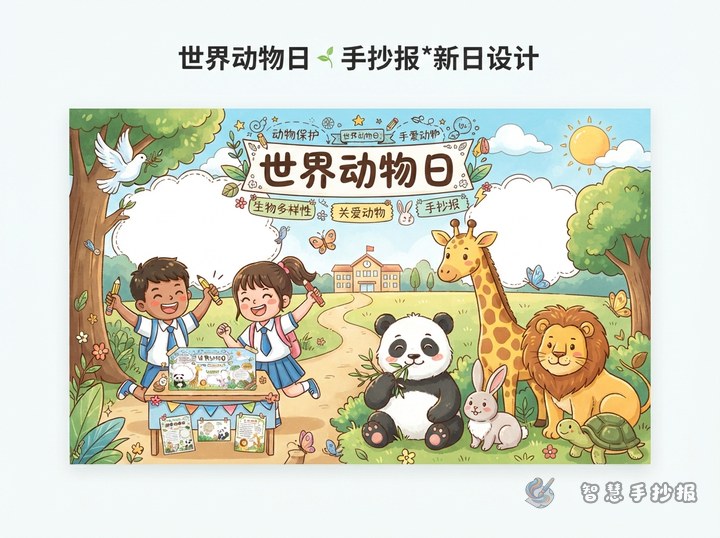 世界动物日手抄报内容怎么安排，版面怎么设计 - 相关内容封面