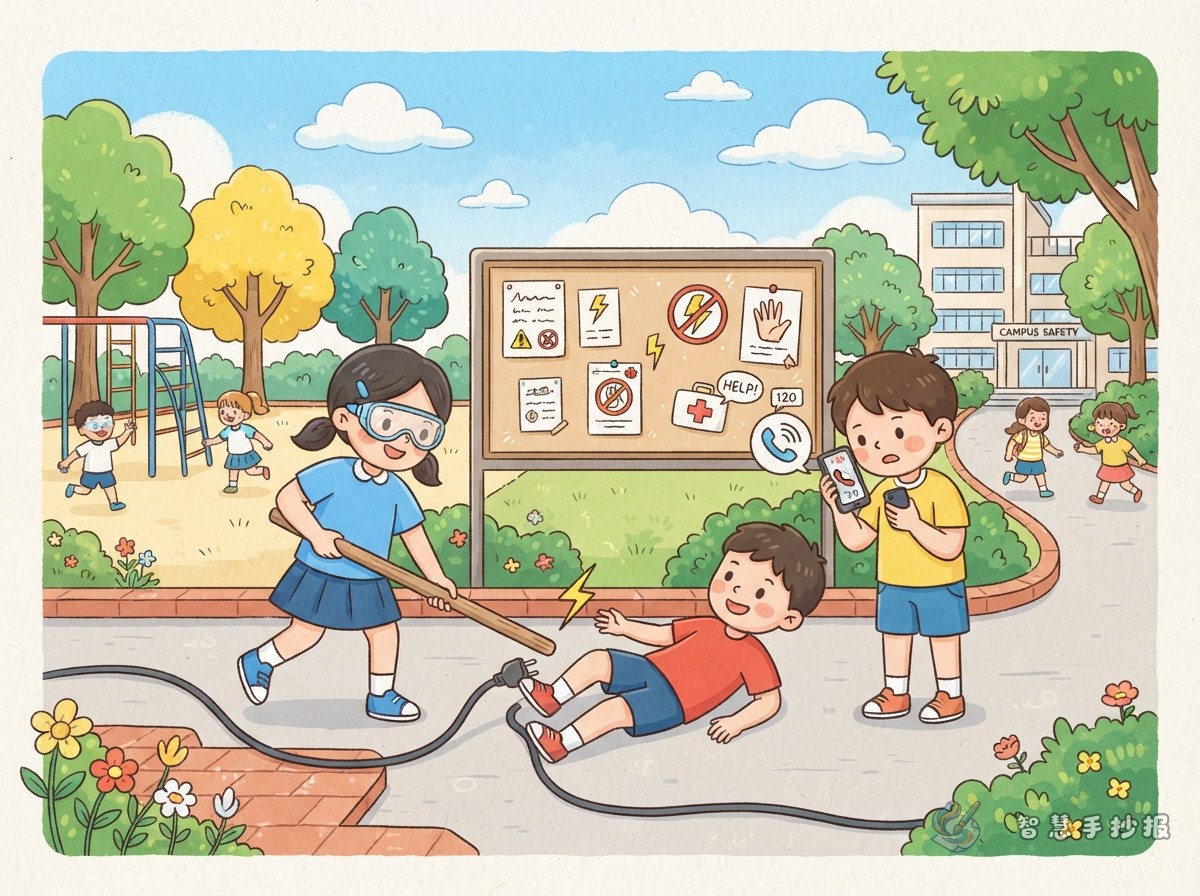 How to Call for Help After an Electric Shock at School - Poster topic cover image