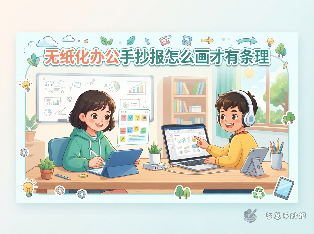 无纸化办公手抄报怎么画才有条理 - 智慧手抄报专题封面图