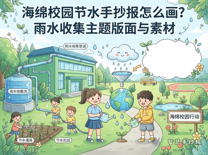 海绵校园节水手抄报怎么画？雨水收集主题版面与素材 - 相关内容封面