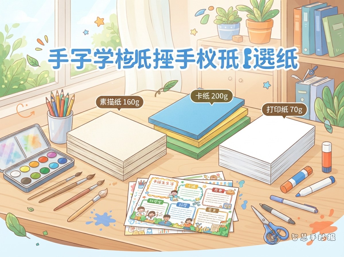 手抄报纸张选多少克？素描纸、卡纸和打印纸怎么选 - 智慧手抄报专题封面图