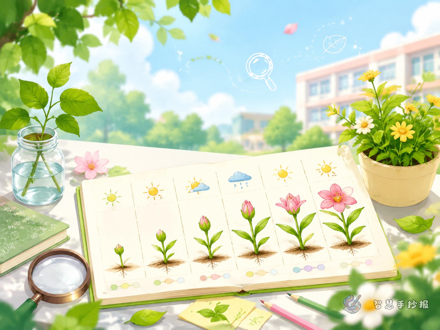 校园植物观察手抄报能不能做成一周变化记录？ - 智慧手抄报专题封面图