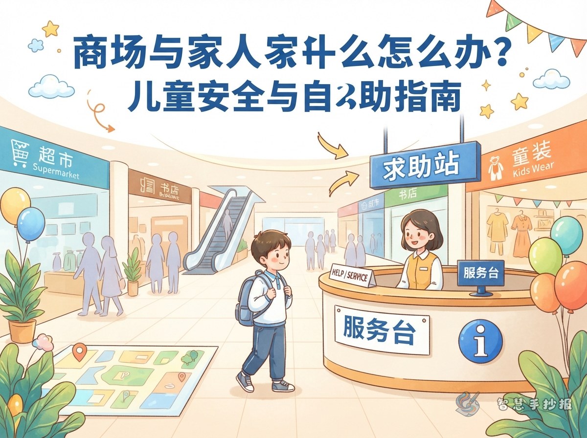 在商场和家人走散怎么办？儿童求助手抄报这样画 - 智慧手抄报专题封面图