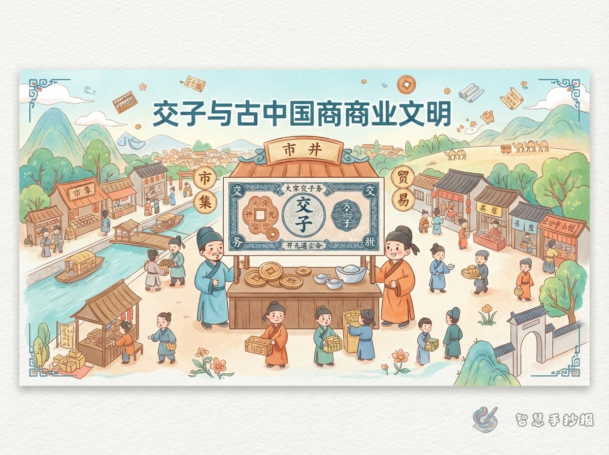 What sections can I use for a Jiaozi and ancient commerce handwritten newspaper? - Poster topic cover image