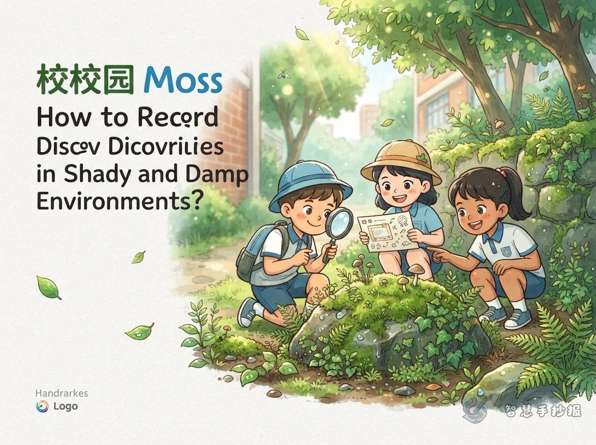 校园苔藓观察手抄报怎样记录阴湿环境里的小发现？ - 智慧手抄报专题封面图