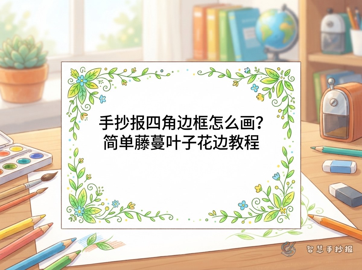 手抄报四角边框怎么画？简单藤蔓叶子花边教程 - 智慧手抄报专题封面图