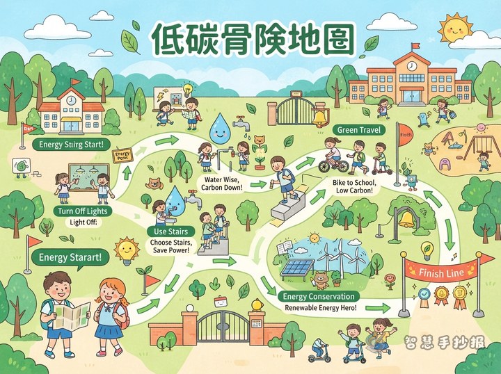 How to Draw a Campus Energy-Saving Challenge Map - Preview of Campus Energy Saving, Electricity Conservation, and Low-Carbon Action Handwritten Newspaper series