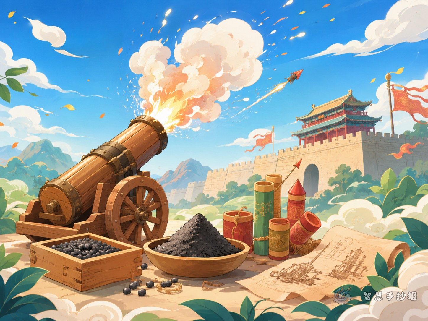 火药手抄报怎么写才能突出古代发明的力量感？ - 智慧手抄报专题封面图