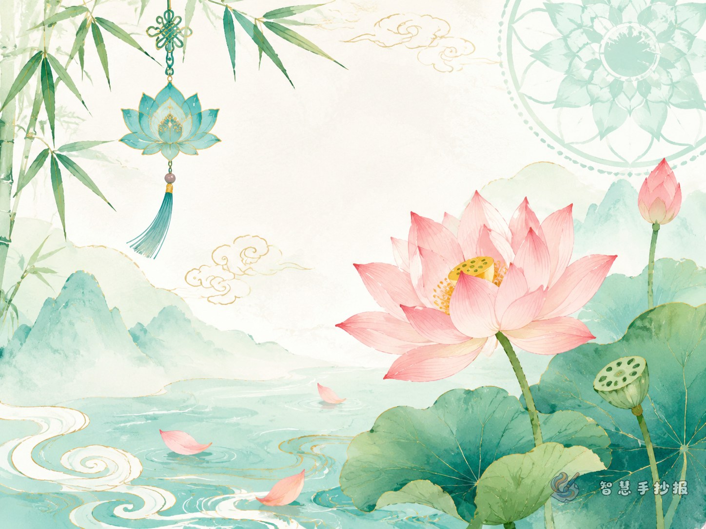 莲花纹手抄报怎么做更清雅又有中国风 - 智慧手抄报专题封面图