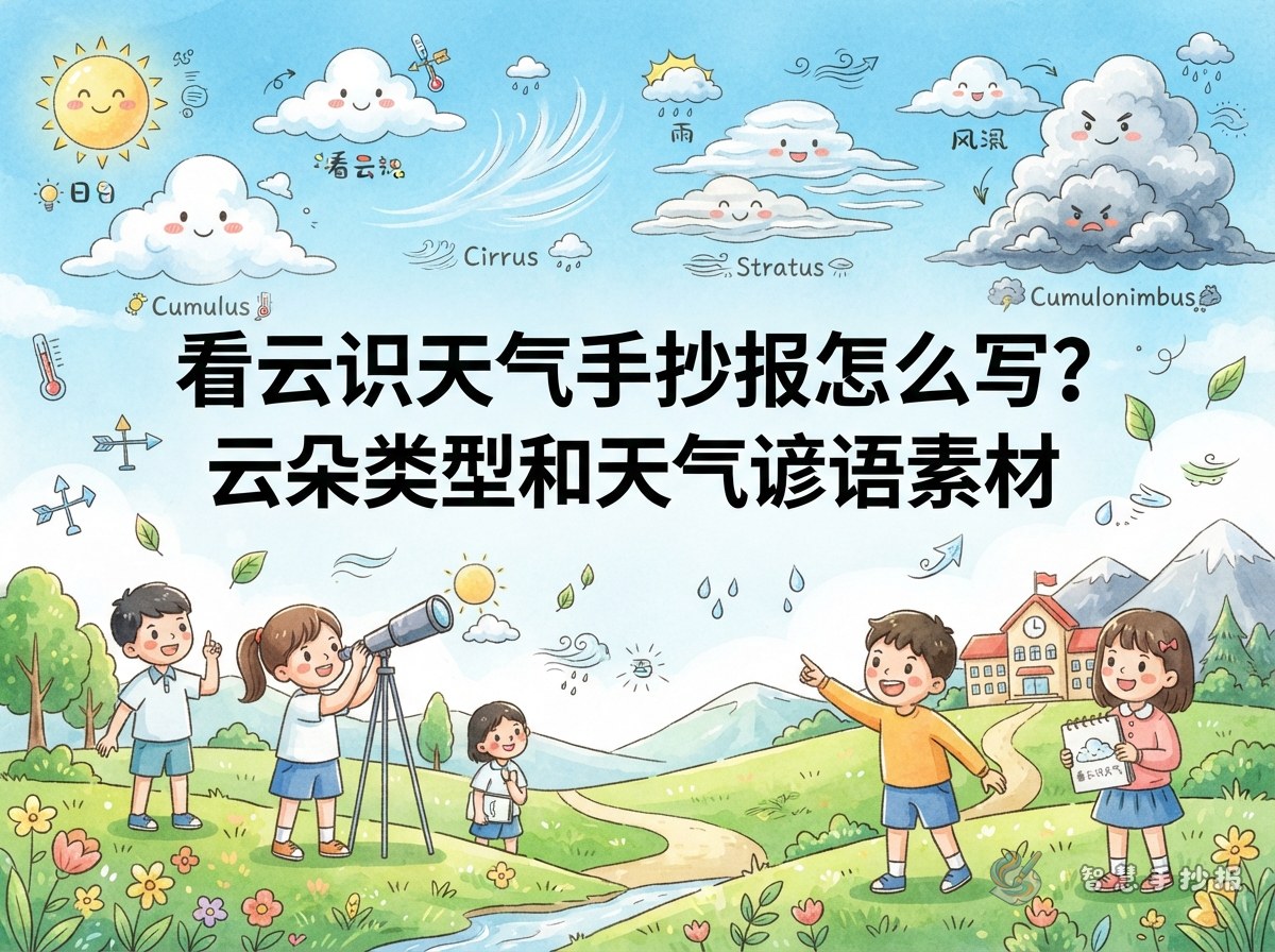 看云识天气手抄报怎么写？云朵类型和天气谚语素材 - 智慧手抄报专题封面图