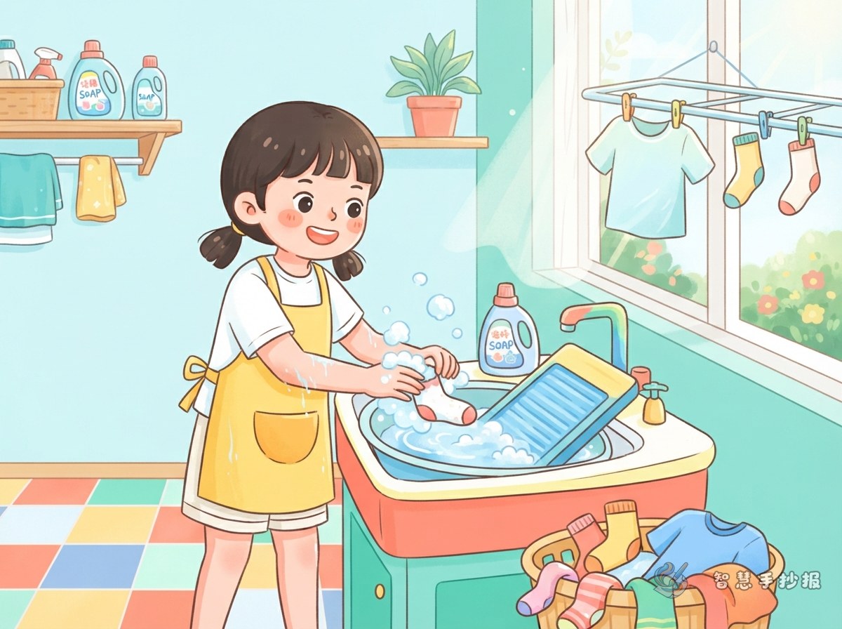 学洗衣服手抄报怎么做？步骤内容与版面设计 - 智慧手抄报专题封面图