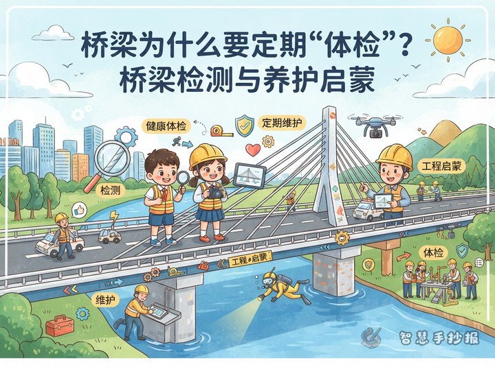 桥梁为什么要定期&ldquo;体检&rdquo;？桥梁检测与养护手抄报思路 - 手抄报专题封面
