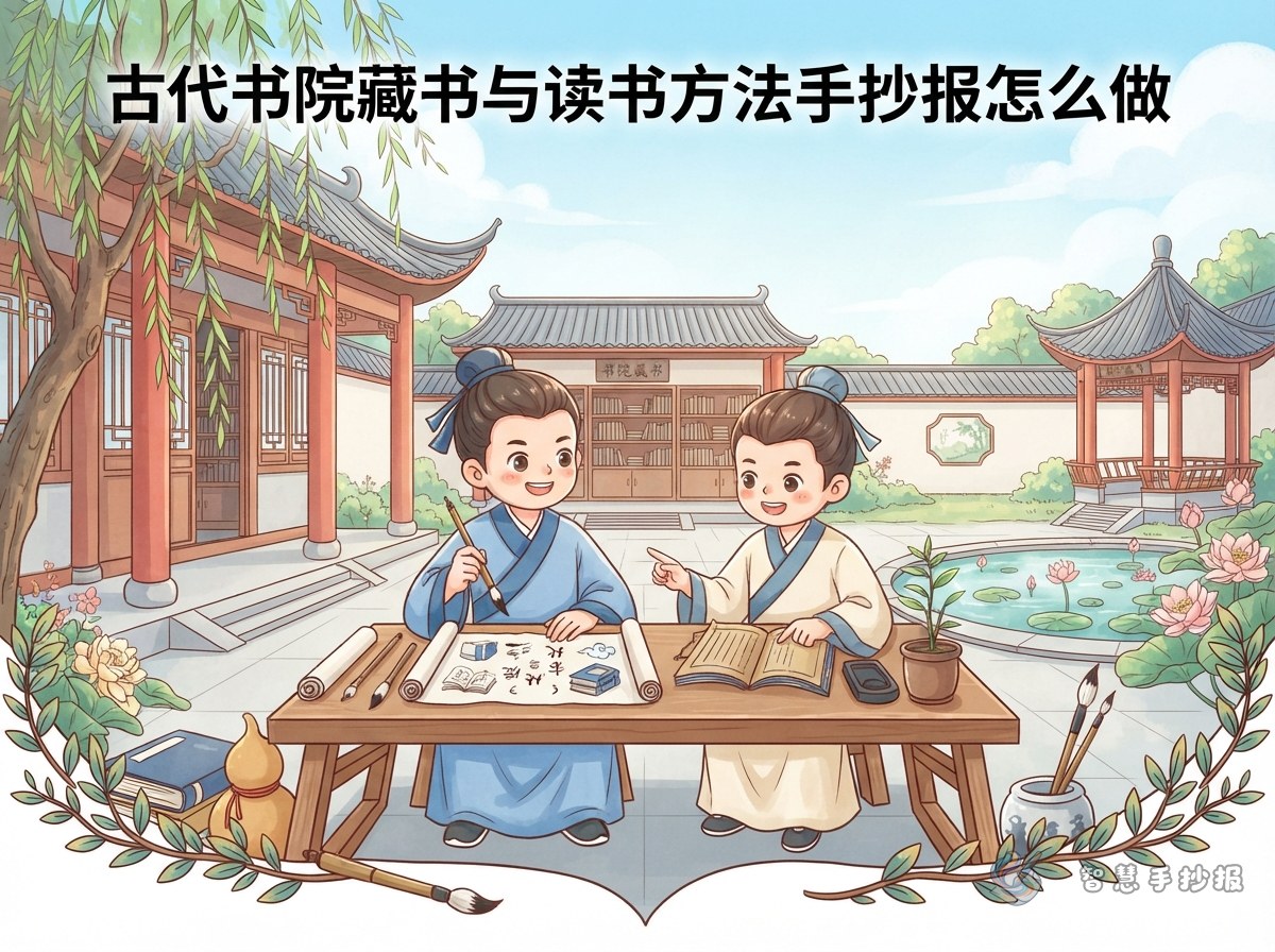 古代书院藏书与读书方法手抄报怎么做 - 智慧手抄报专题封面图