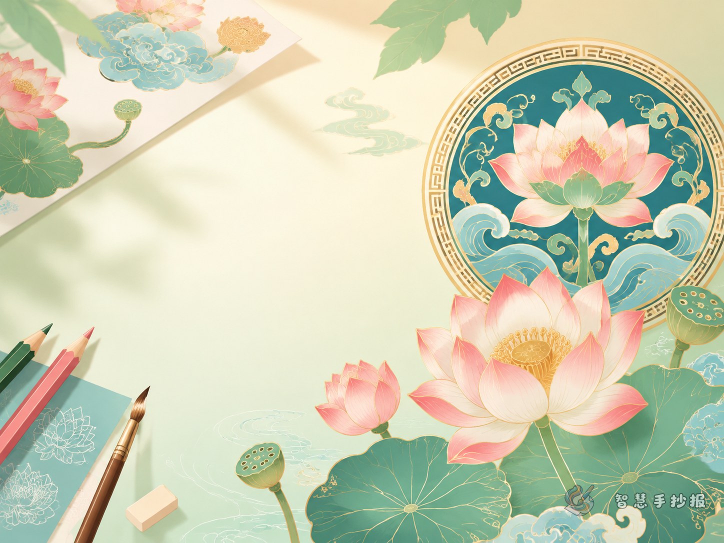 莲花纹手抄报怎么画简单又有传统美 - 智慧手抄报专题封面图