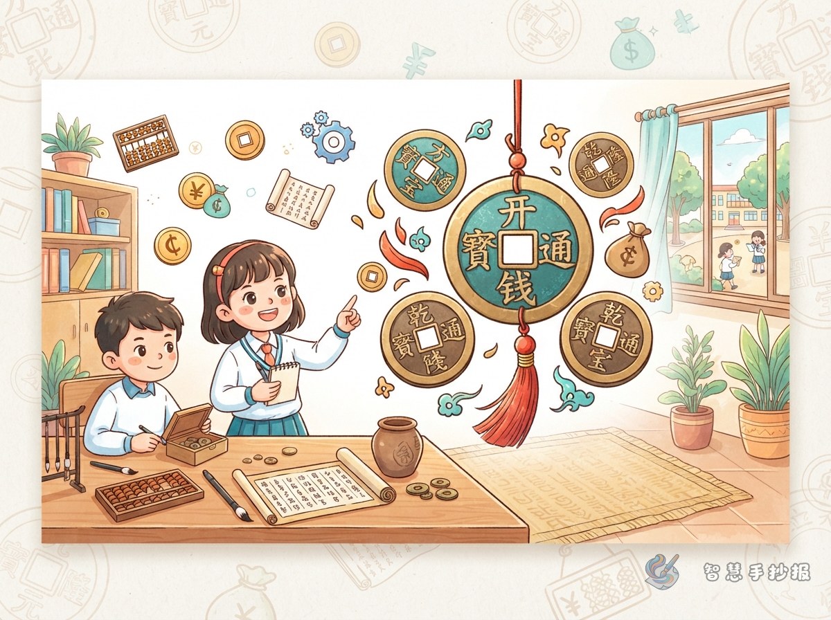 古代钱币为什么有方孔？手抄报里能讲出哪些商业道理 - Poster topic cover image