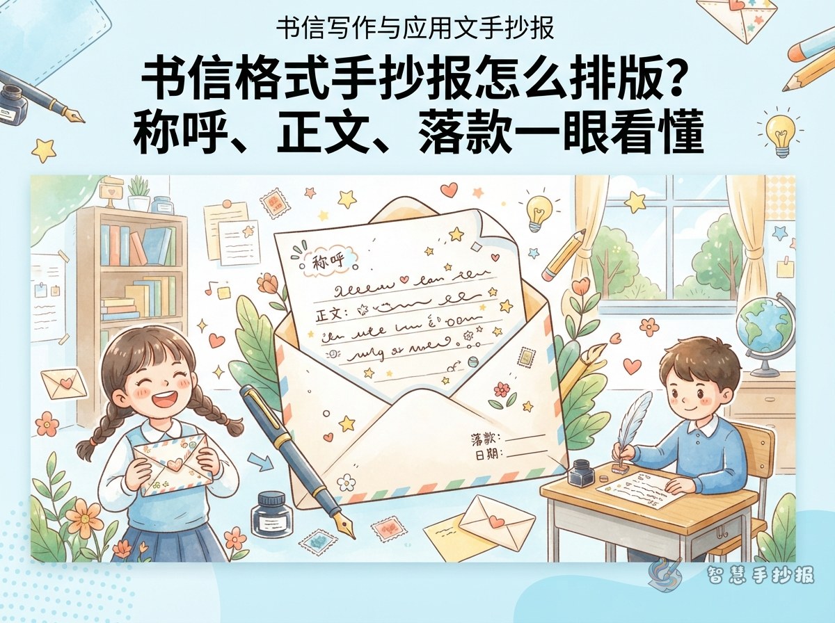 书信格式手抄报怎么排版？称呼、正文、落款一眼看懂 - 智慧手抄报专题封面图