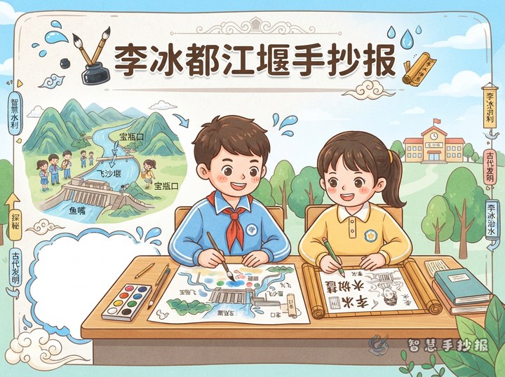 How to Make a Li Bing and Dujiangyan Poster About Water-Control Wisdom - Preview of Ancient Chinese Scientists and Inventions Handwritten Newspaper series