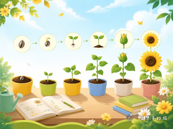 How can a sunflower growth record poster be divided into observation sections? - Related topic thumbnail