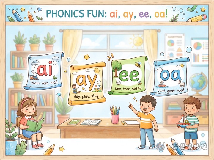 ai、ay、ee、oa这些元音组合手抄报怎么写？例词和版面这样安排 - 相关内容封面