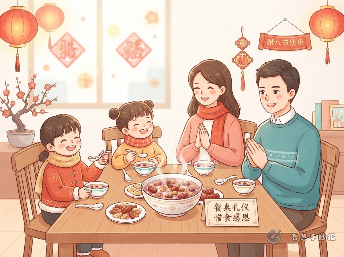 腊八节礼仪手抄报写什么？餐桌礼仪与惜食感恩内容 - 智慧手抄报专题封面图