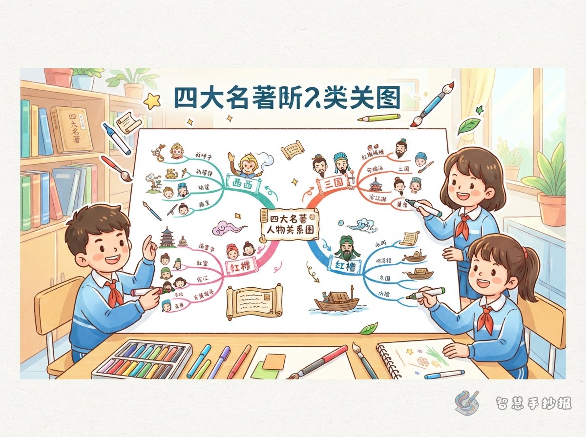 四大名著人物关系图手抄报怎么画才清楚 - 智慧手抄报专题封面图