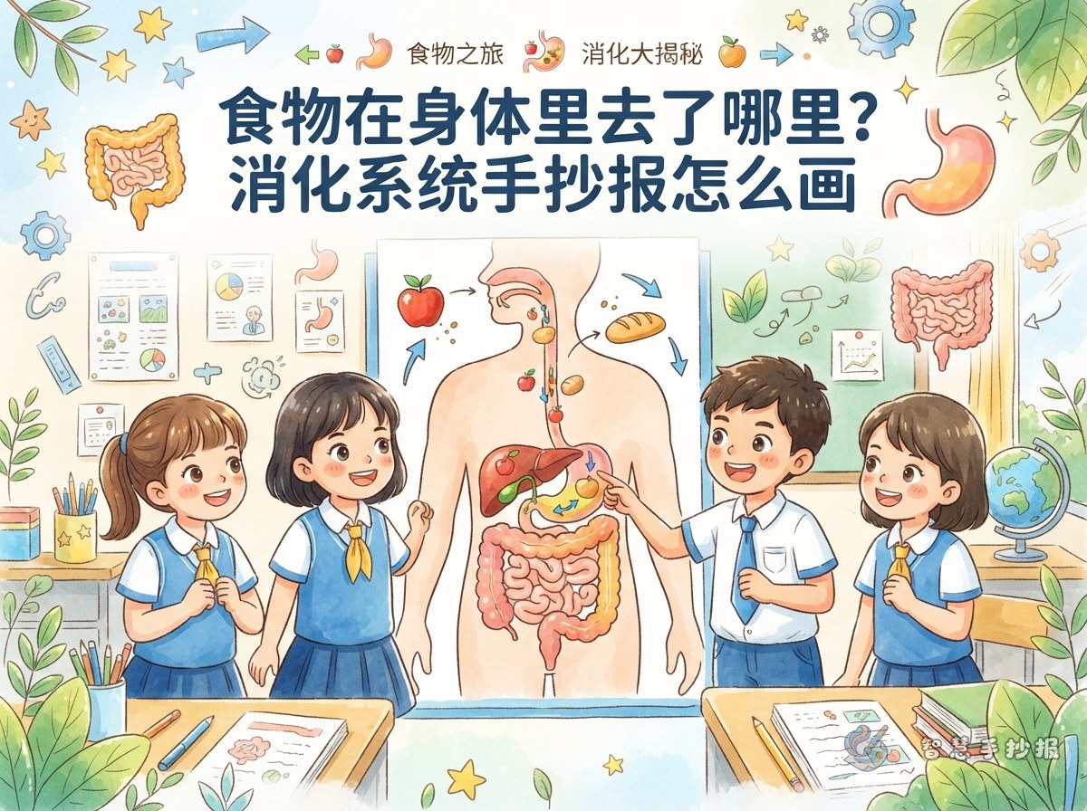 食物在身体里去了哪里？消化系统手抄报怎么画 - 智慧手抄报专题封面图