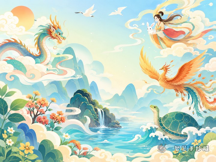 What Should I Put in a Chinese Mythology Handwritten Newspaper to Make It More Attractive? - Poster line art preview