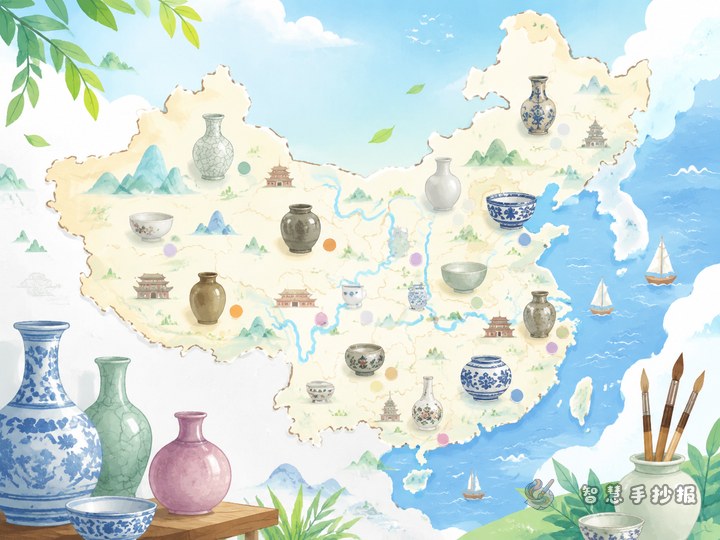 How to Draw a China Famous Kilns Map for a Handwritten Newspaper - Preview of Chinese Kilns, Porcelain, and Pottery Culture Handwritten Newspaper series