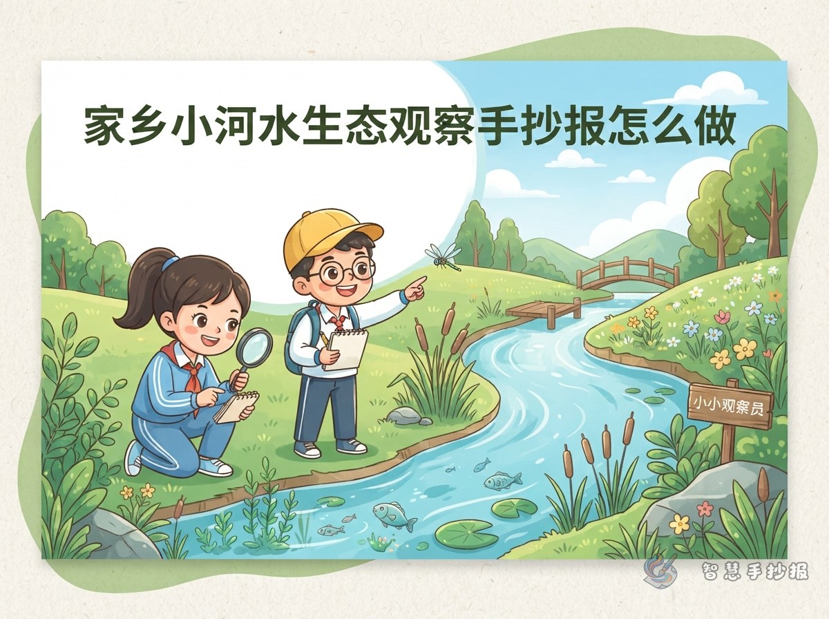 家乡小河水生态观察手抄报怎么做 - 智慧手抄报专题封面图