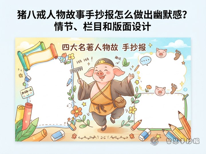 猪八戒人物故事手抄报怎么做出幽默感？情节、栏目和版面设计 - 相关内容封面