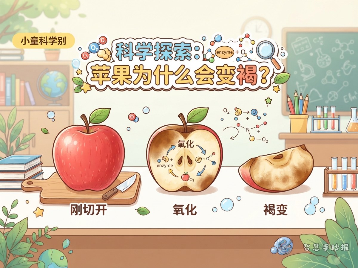 苹果切开为什么会变色？氧化现象手抄报怎么做 - 智慧手抄报专题封面图