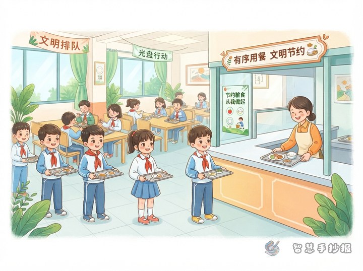 食堂排队与节约粮食手抄报怎么做 - 相关内容封面