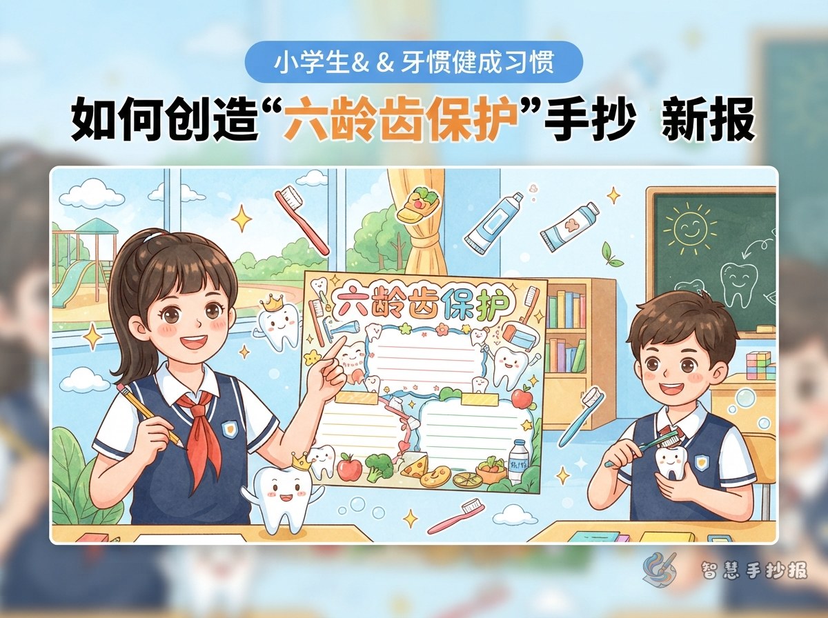 六龄齿保护手抄报内容怎么写 - 智慧手抄报专题封面图
